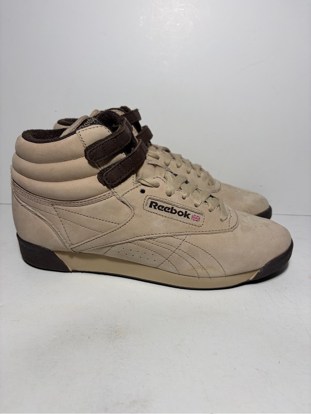 Reebok Freestyle F/S High-top Women Beige and Dark Brown Sneakers Size 8.5